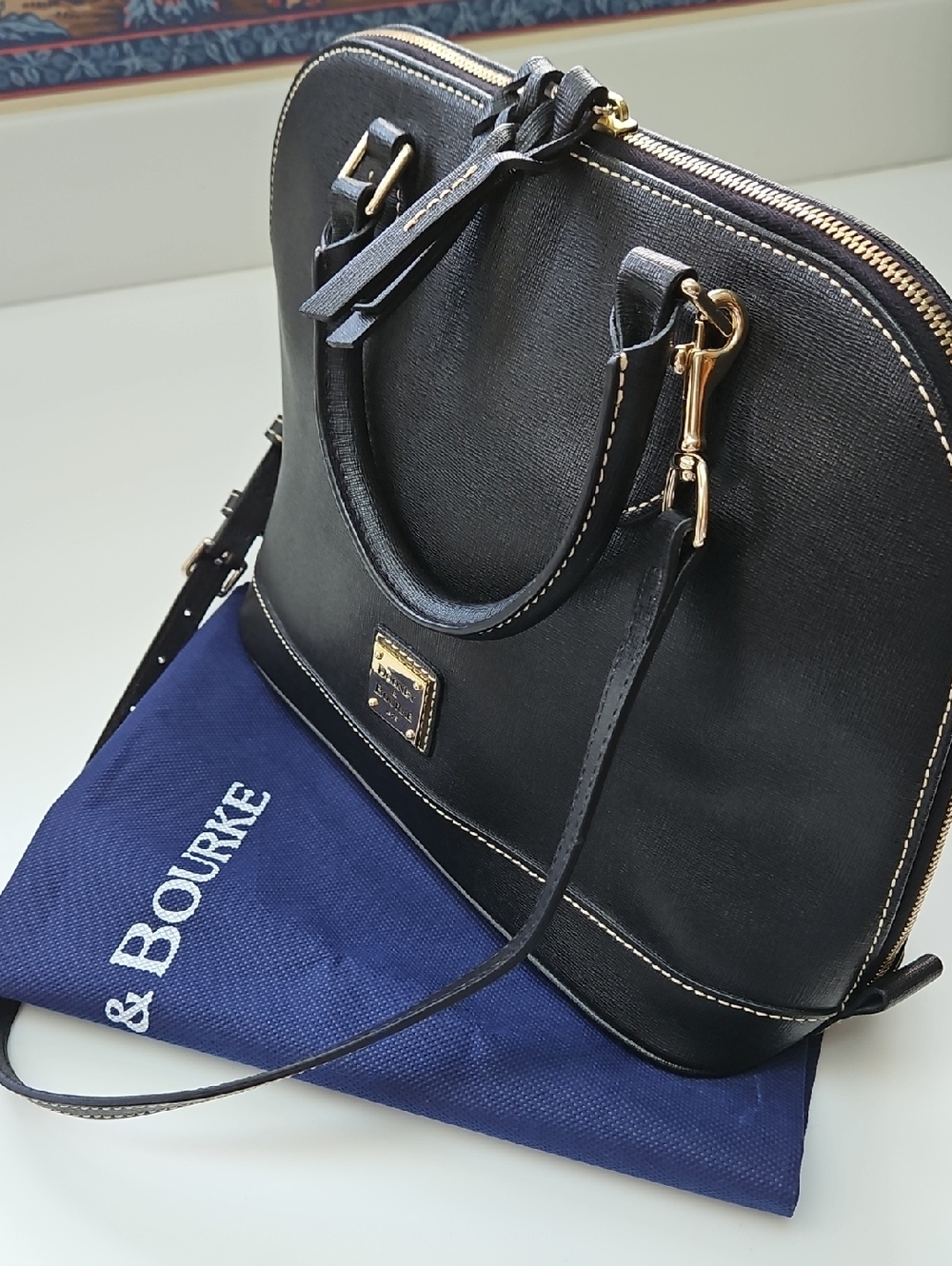 Dooney & Bourke Black Saffiano Leather Domed Zip Satchel - Picture 11 of 16